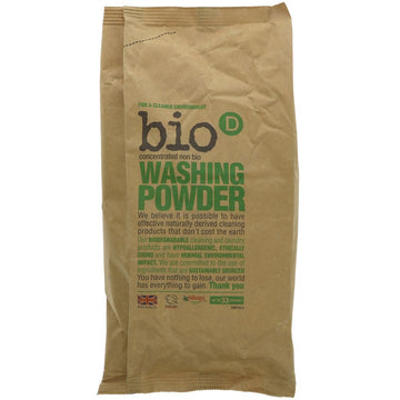 A brown paper bag consiting of Bio D washing powder concentrated. 2kg