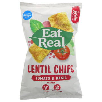 Featured image displaying bag of Eat Real Tomato & Basil Lentil Chips