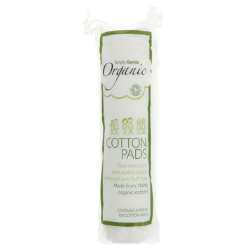 long, clear pack of 100 cotton pads. Some green colouring on the packaging