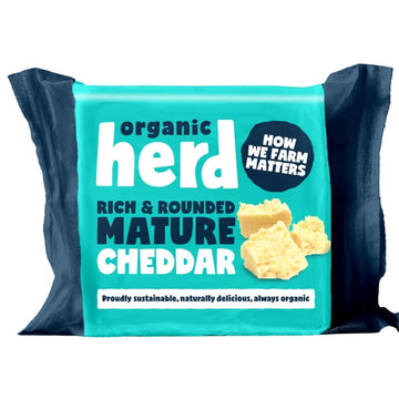 Bright turquoise packaging with crumbled cheese