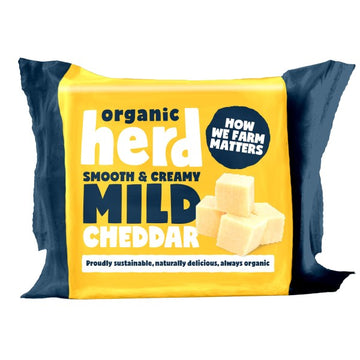 Vibrant yellow packaging with small cubes of cheese. mild cheddar