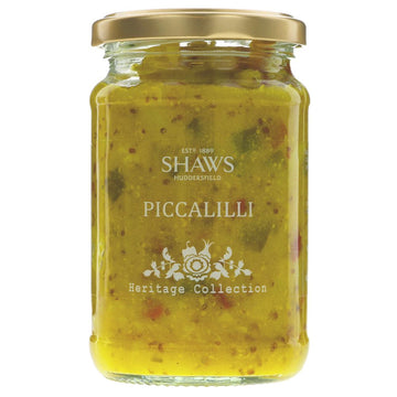 Traditional recipe which has been used for generations at Shaws! Very tangy and crunchy - Proper Piccalilli! Great Taste Award Winner  This product is Gluten-free and is Vegan. 280g