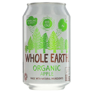 A 330ml can of whole earth organic sparkling apple juice. 