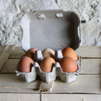 cardboard carton containing 6 medium to large eggs assorted