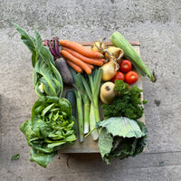 A series of photos showing the medium mixed box, which contains approximately 6-9 types of veg. Suitable for those keen on having great seasonal vegetables.