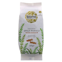 A white paper bag of wholegrain spelt fusilli