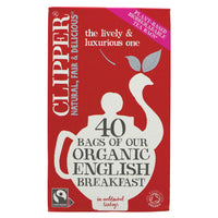 A cardboard box of english breakfast teabags