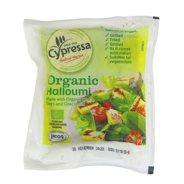 vac-packed halloumi made in Cypress. organic. uses cow's and goat's milk. 