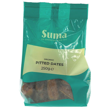 A recyclable green plastic packet of pitted dates