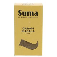 A pale orange cardboard box of garam masala