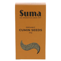 An orange cardboard box of organic cumin seeds