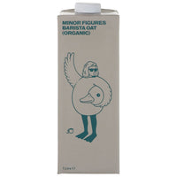 Carton with plastic crew lid containing 1 litre of barista organic aot milk for frothing up your coffee!