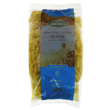 A recyclable plastic packet of penne