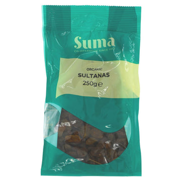 A recyclable green plastic packet of sultanas