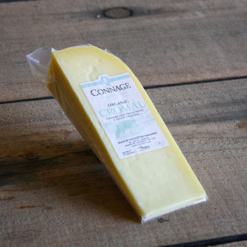 this is a vac packed piece of organic cromal cheese from the scottish high;lands. organic