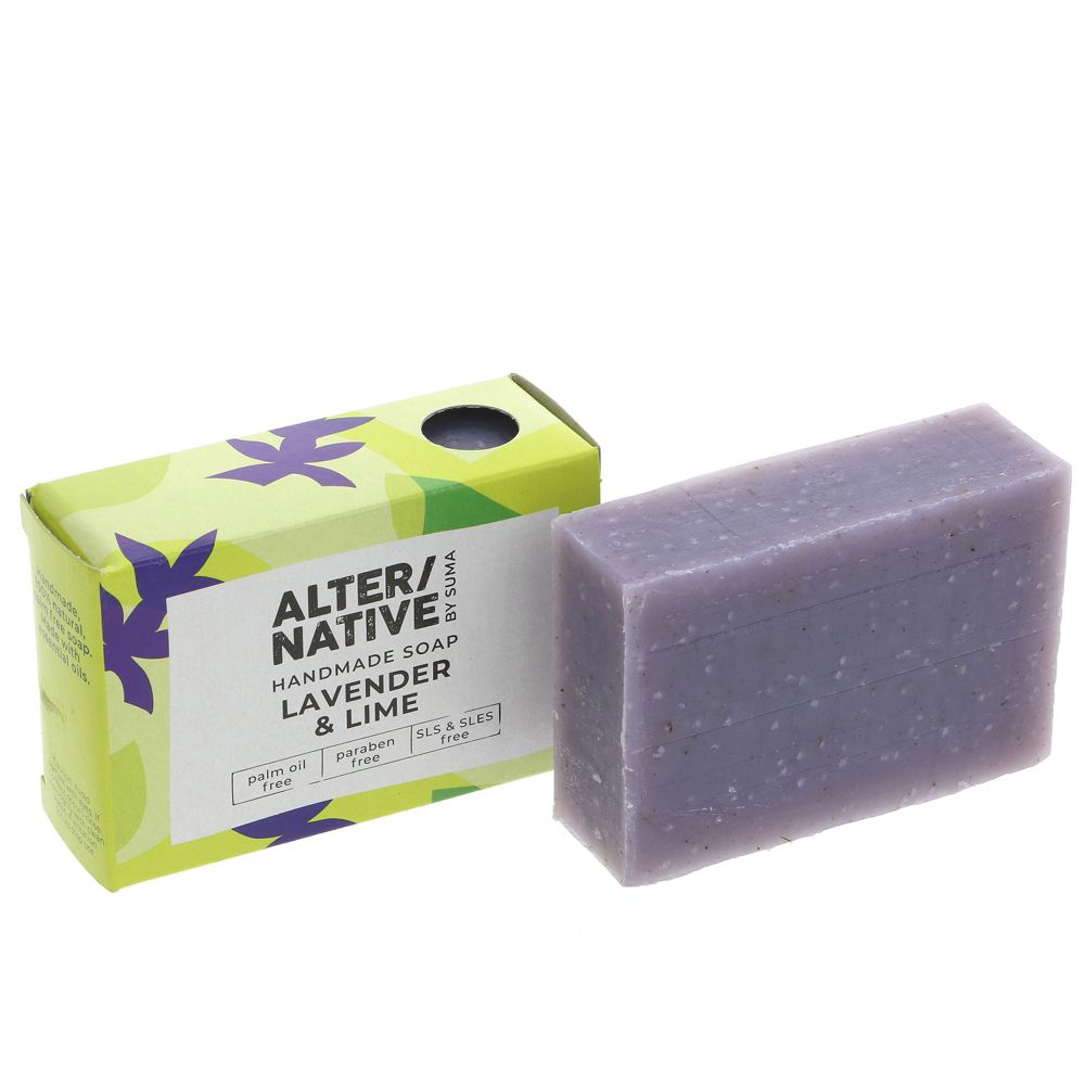 Beautiful green & purple packaging with a bar of lavender soap