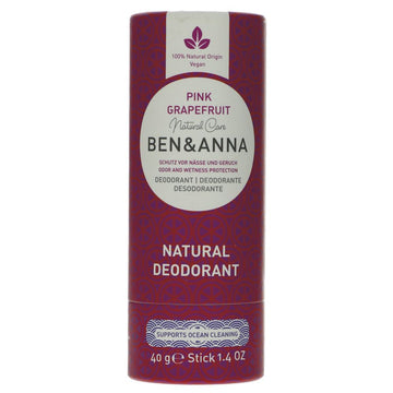 pink grapefruit natural deodorant from Ben & Anna. Pink and orange packaging