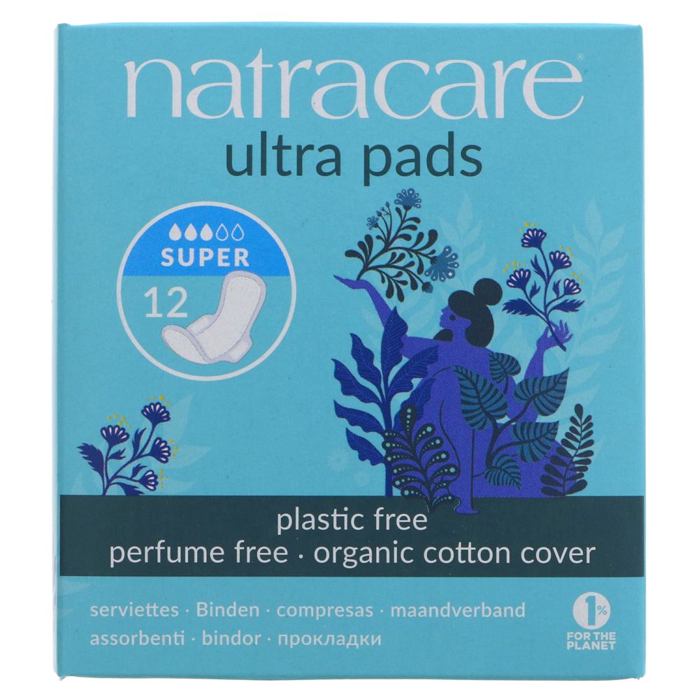 Certified organic cotton cover. Plastic free. Chlorine-free. Fragrance free. Over 95% biodegradable. Compostable. Organic cotton cover. Part of the product range 'Ultra Pads'.  This product is Vegan. Pack of 12