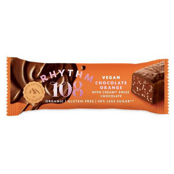 These quality Rhythm 108 swiss chocolate pack a zesty orange punch. 33g
