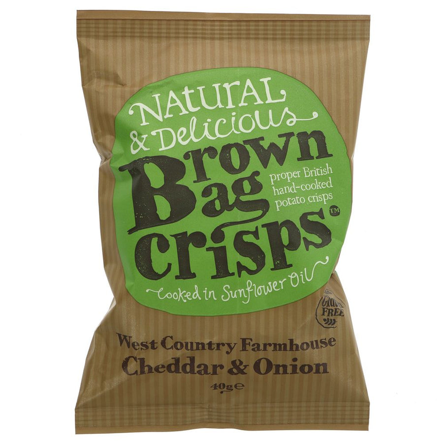 Photo shows a bag of crisps. This flavour combines two of Phil's favourite things: potato crisps and traditionally made Somerset cheddar! The mature, farmhouse cheese perfectly complements the hand-cooked crisps, andVegetarians/Coeliacs -Gluten Free - Packets are recyclable! 40g