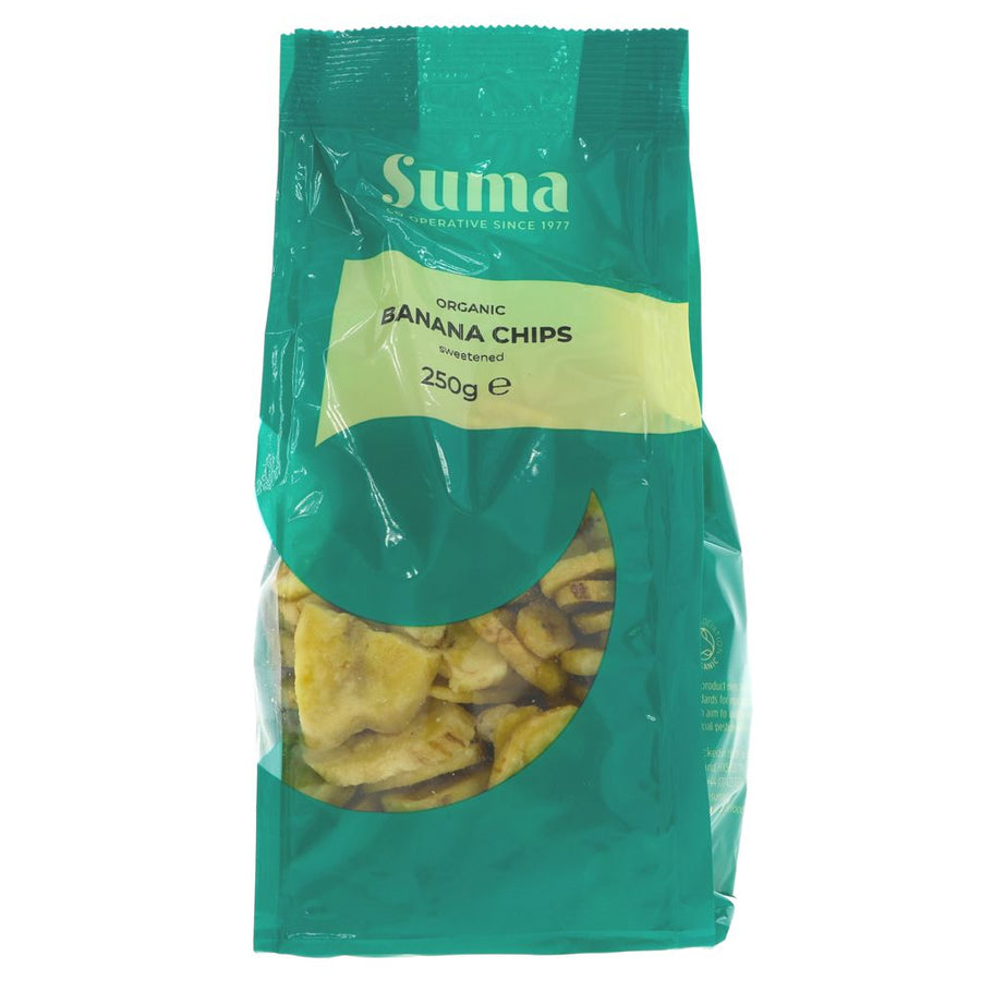 Featured image displaying bag of Suma organic banana chips