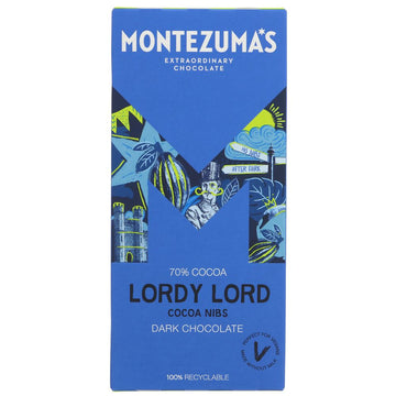 A bar of Montezuma's vegan chocolate. Beautiful blue packaging