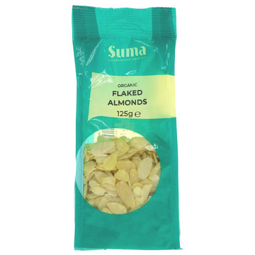 Green packet that contains flaked almonds