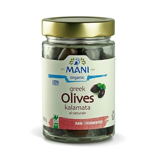 Easy to recognize, tree-ripened Kalamata olives are brownish-purple in colour and their flesh is juicy and mild. 205g.
