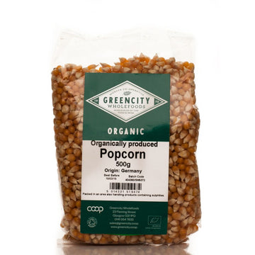 A 500g bag of organic popcorn. From germany