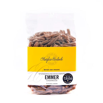 Featured image displaying bag of Pastificio Carleschi stoneground wholegrain emmer casarecce