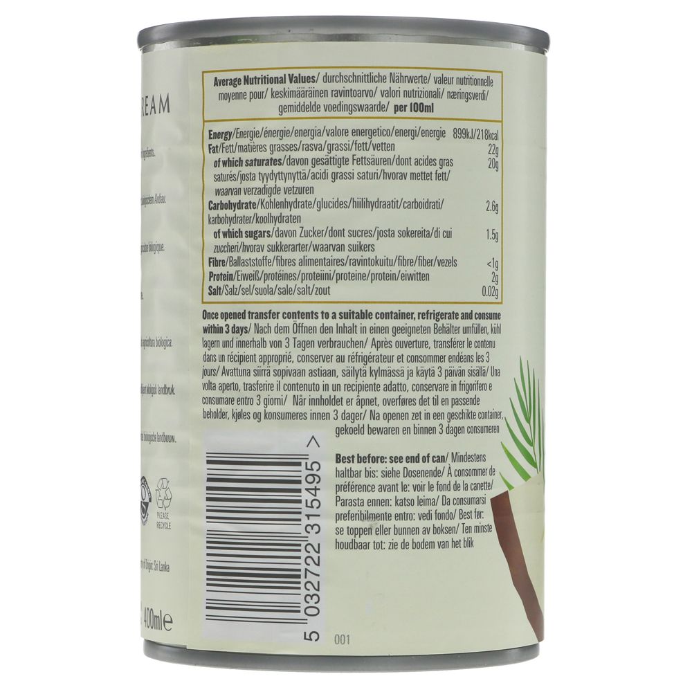 Featured image displaying Biona Organic Coconut Cream with nutrition and storage info.