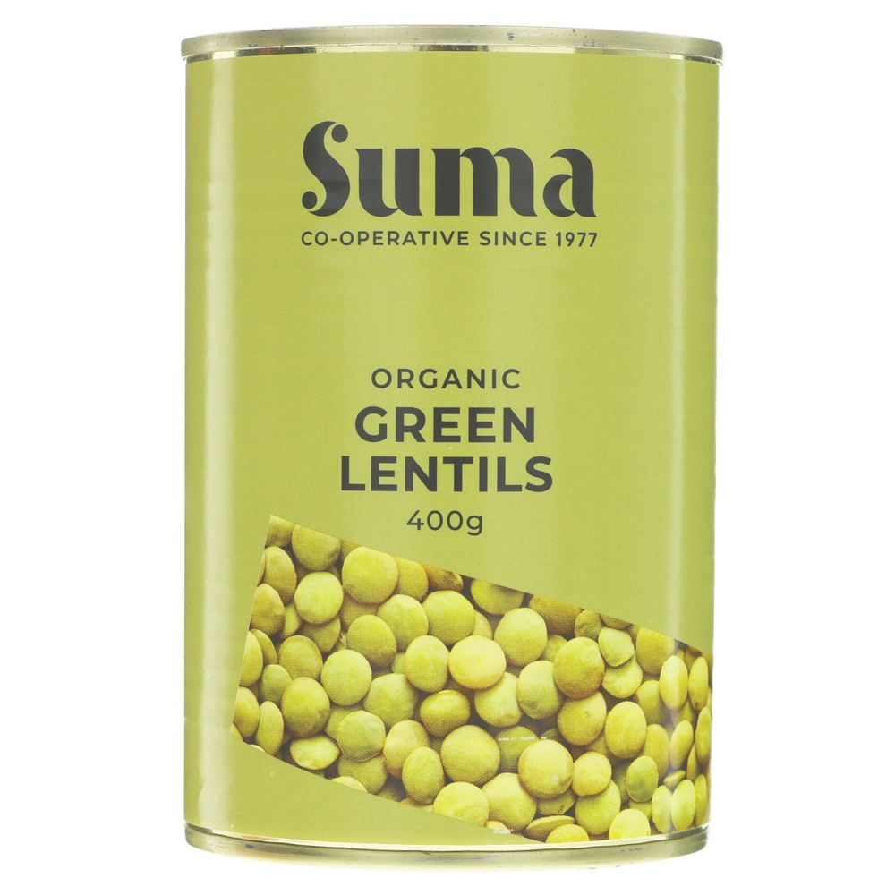 Featured image displaying tin of Suma Organic Green Lentils