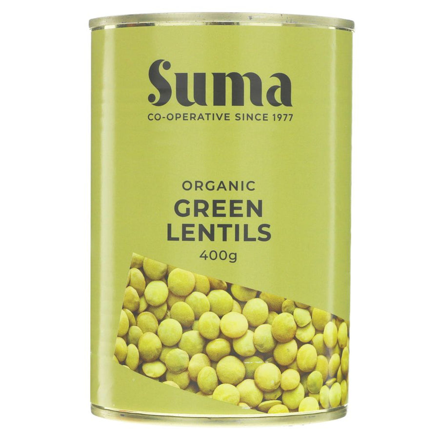 Featured image displaying tin of Suma Organic Green Lentils