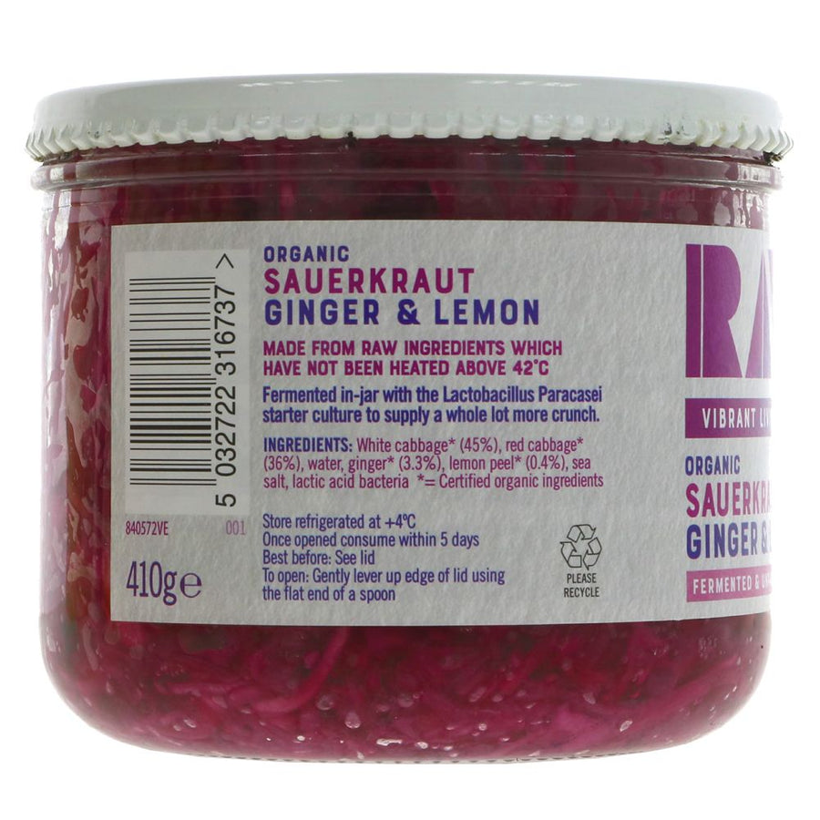 Sauerkraut, Raw Ginger & Lemon 410g