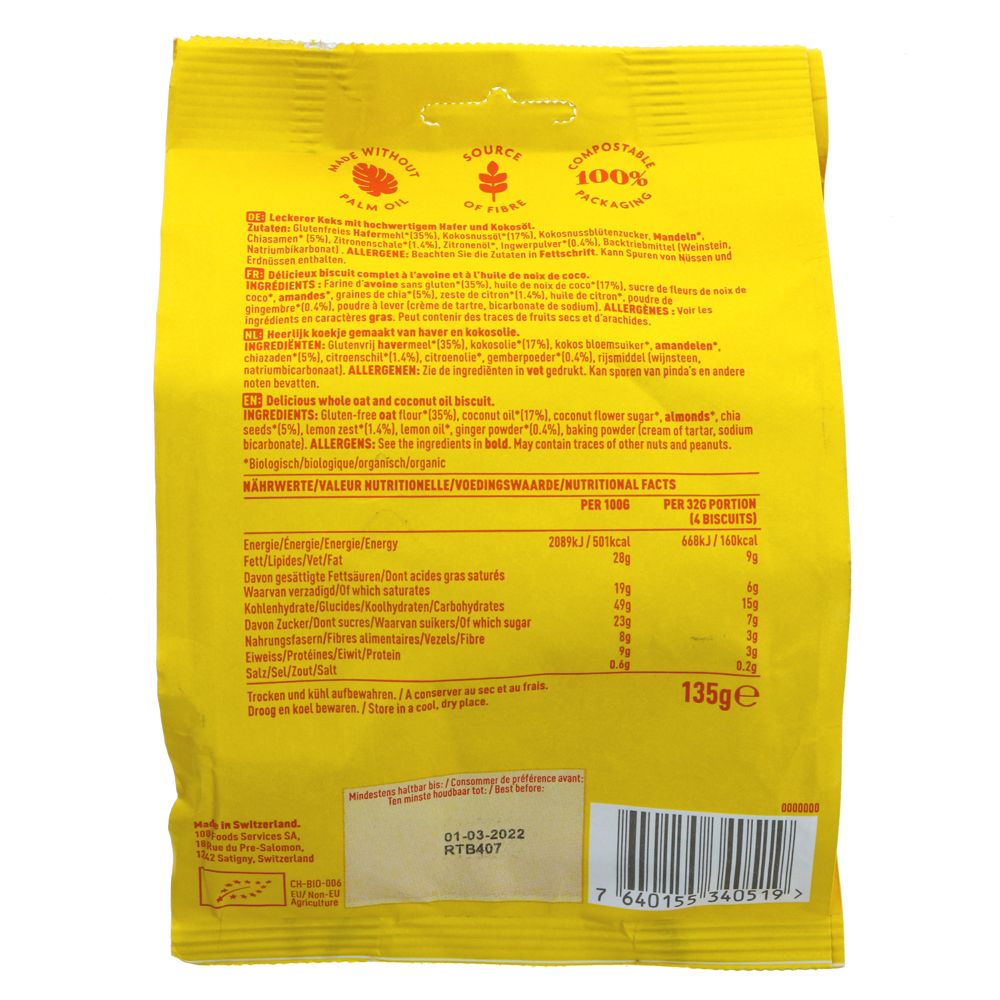 Lemon Ginger Chia Biscuit Share Bag