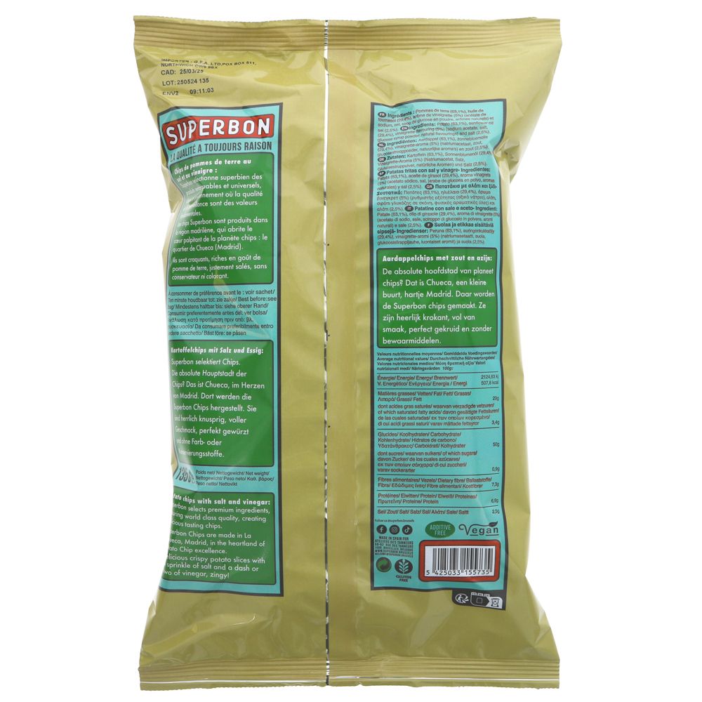Crisps, Salt & Vinegar Superbon Chips De Madrid 135g
