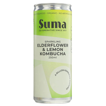 Green can of elderflower & lemon kombucha