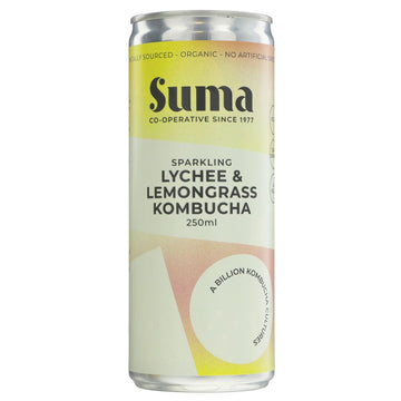 250ml can of lychee & lemongrass kombucha
