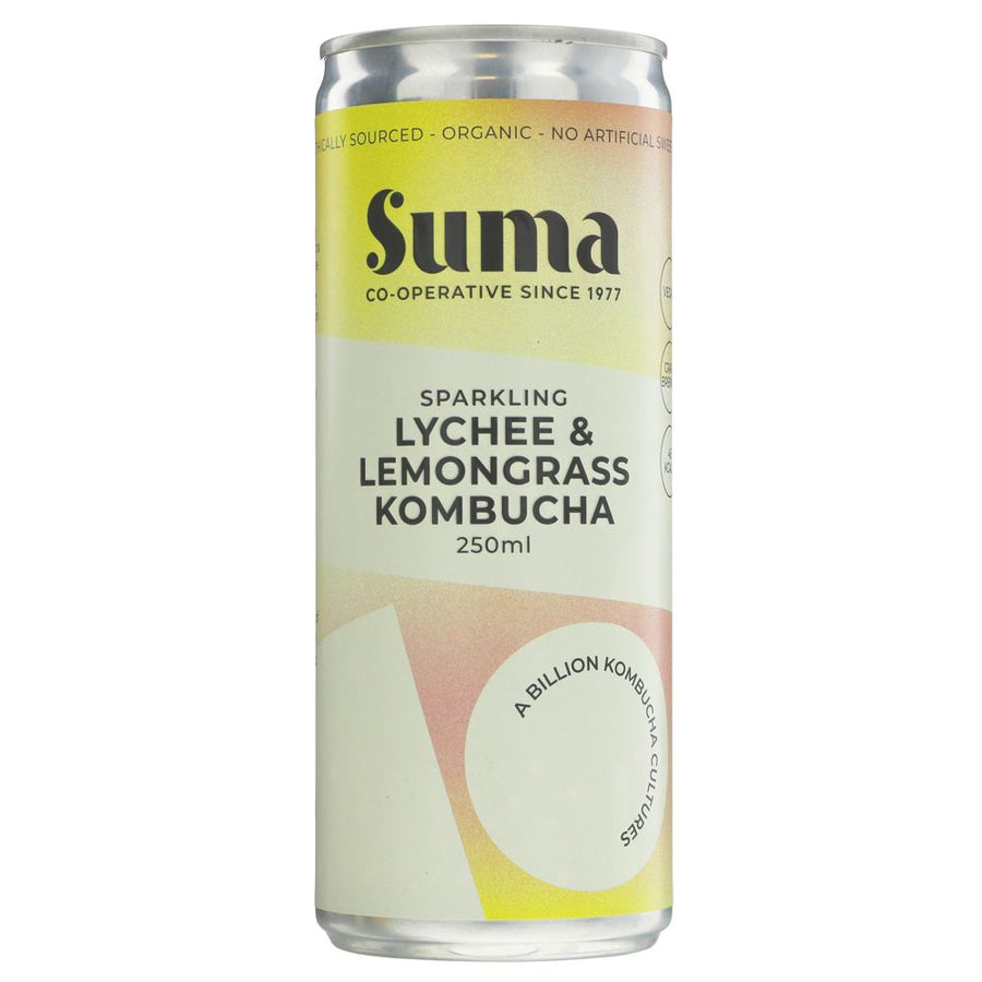 250ml can of lychee & lemongrass kombucha