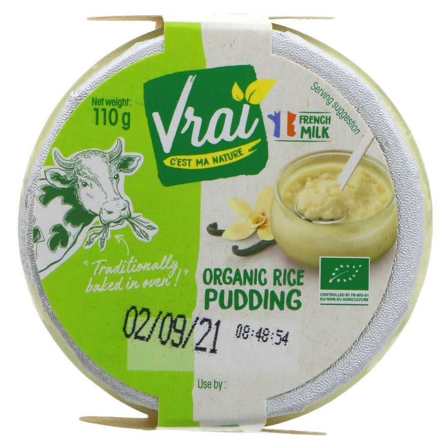 Vrai organic rice pudding which is traditionally baked in the oven. Organic & Gluten Free. 110g.