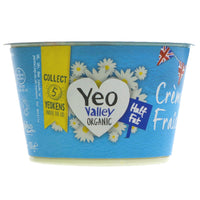 A little blue 300g pot containing yeo valley organic creme fraiche