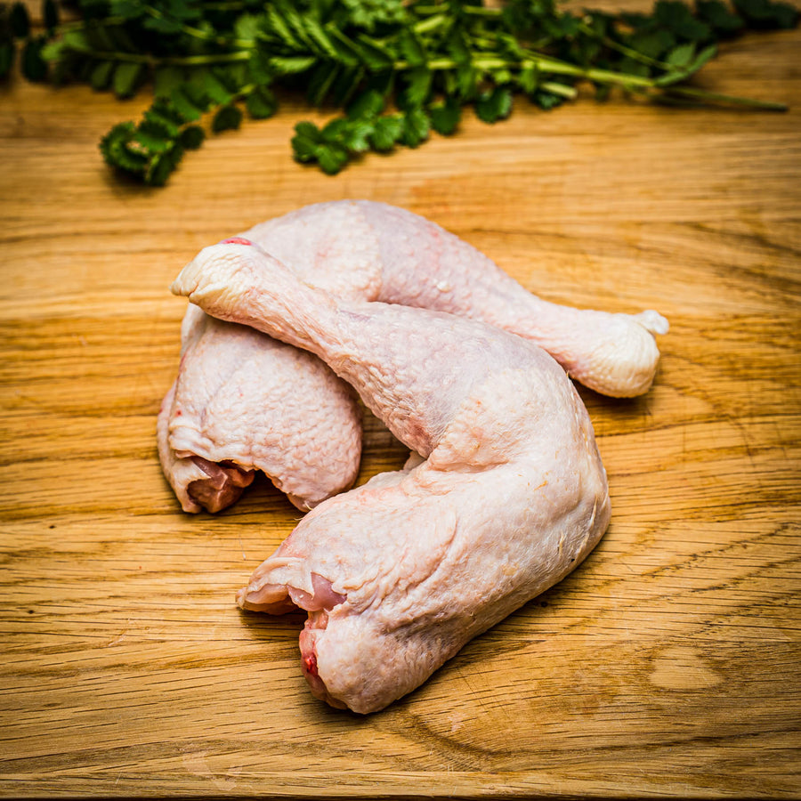   Organic Free Range Chicken Leg Quarters £7.75  The drumstick and thigh left whole, ideal for a roast  Sold in pairs