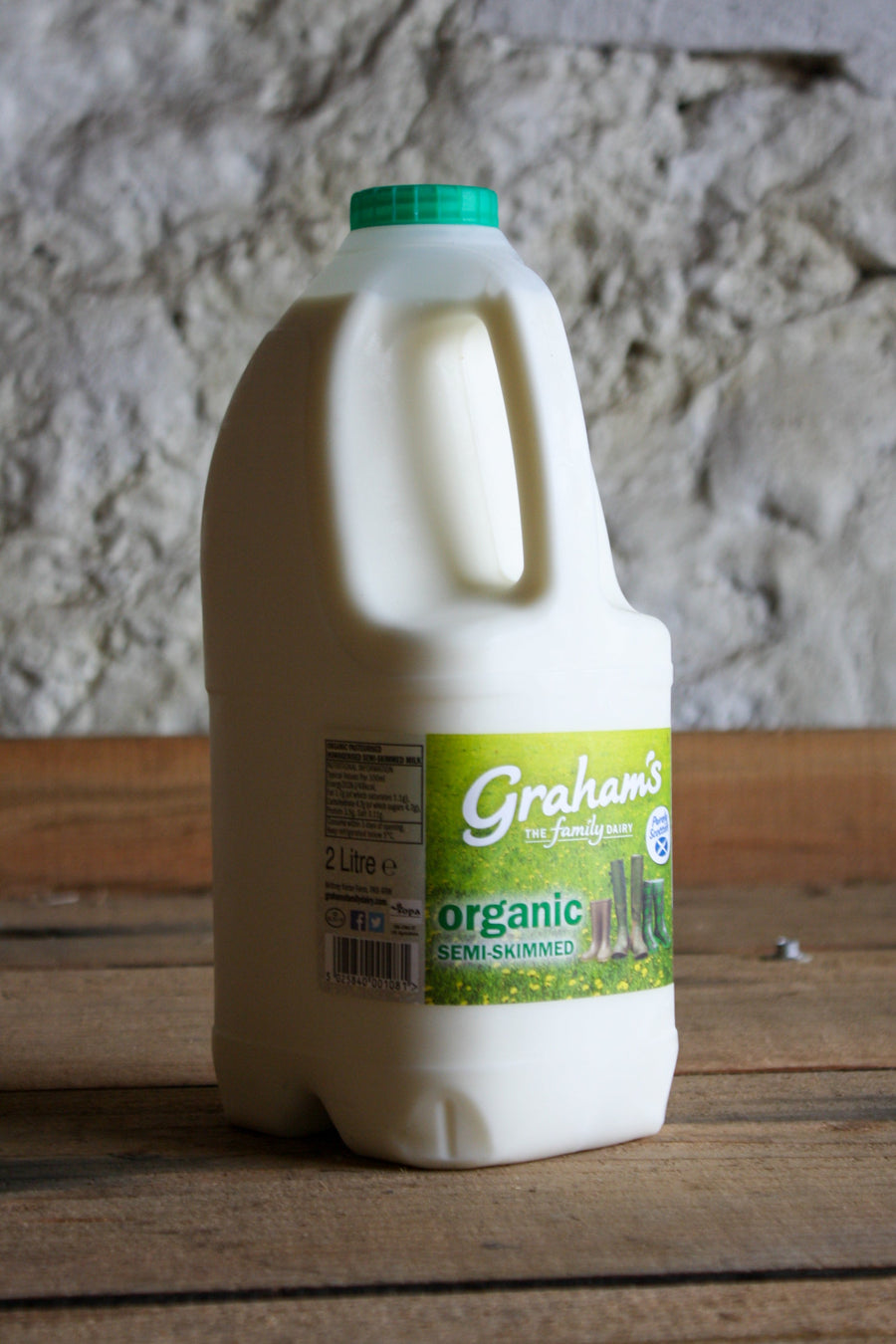 recyclable plastic carton containing 2 litre of semi skimmed scottish milk