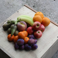 A series of photos showing the Medium Fruit box. Contains approximately 5-8 varieties of fruit. Great as a supplement to a veg box, for the office, or a healthy snack for the kids....