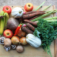 A series of photos of the Small Mixed Box. Contains approximately 5 types of fruit & veg