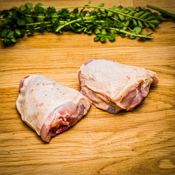 Organic Free Range Chicken Thighs (on the bone) £5.40  Dark meat, succulent and tasty  Sold as pairs