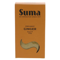An orange cardboard box of organic ground ginger