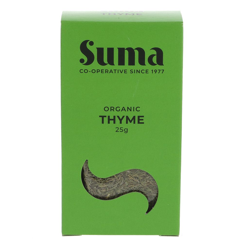 A green cardboard box of organic thyme