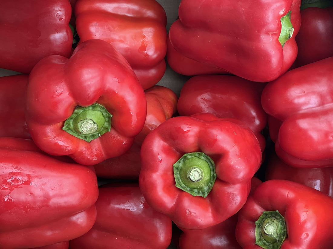 A photo of organic red peppers