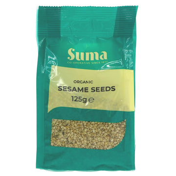 A recyclable green plastic packet of sesame seeds